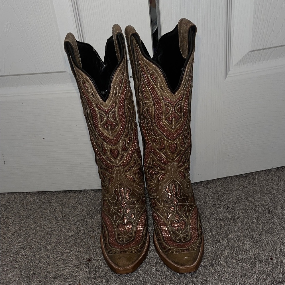 J.B. Dillon pink and Tan glitter Western Boots
